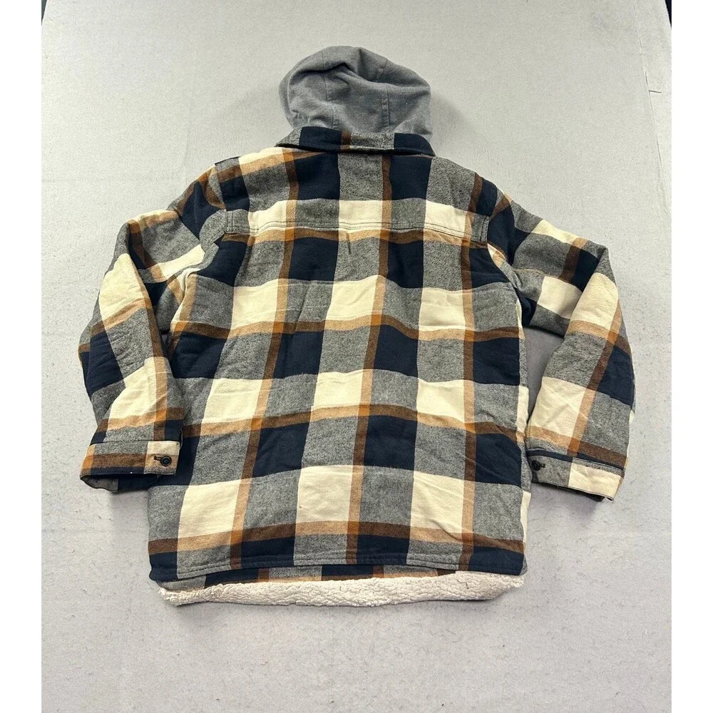 Levis Flannel Jacket Mens XL Mix Brown Plaid Sherpa Lined Hooded Full Zip THICK